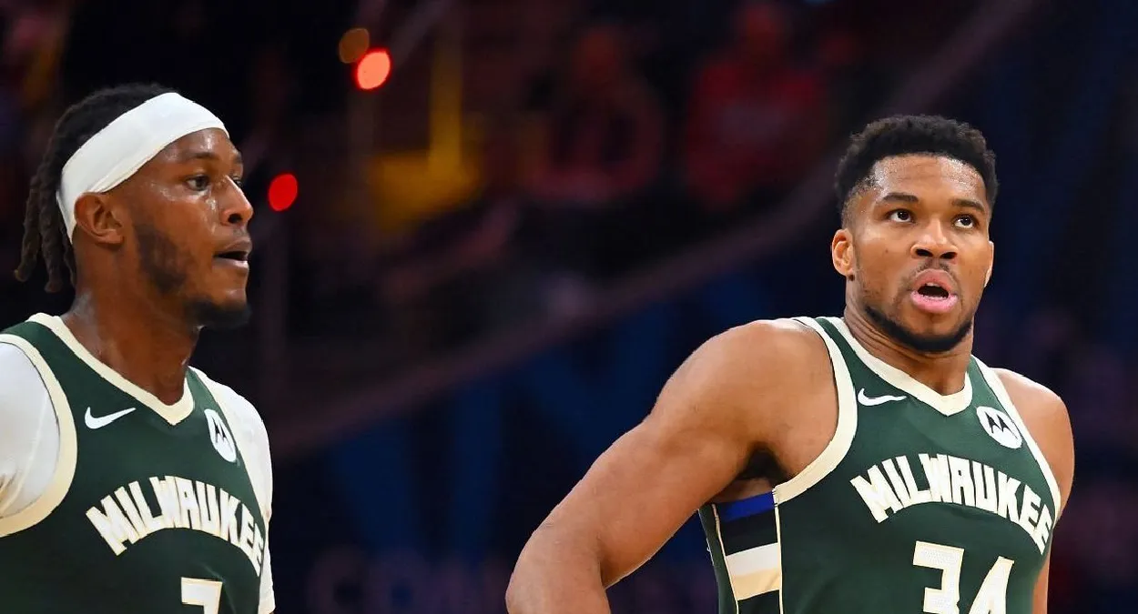 Giannis Antetokounmpo e Myles Turner Bucks